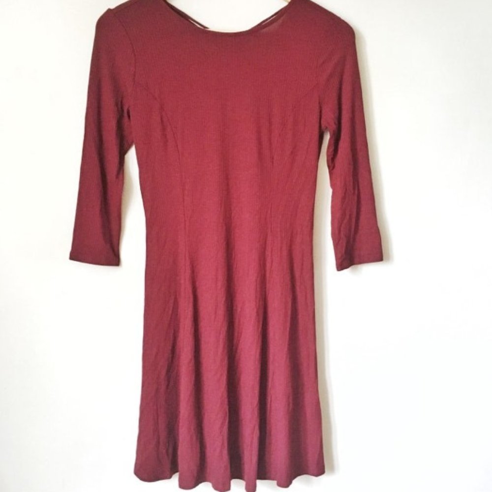 Burgundy Three Quarter Sleeve Dress